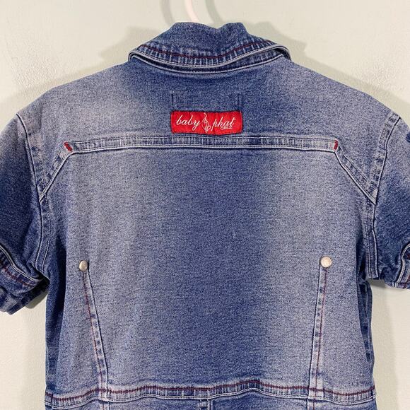 Y2K 90's Vtg Baby Phat Girls Denim Full Zip Short Sleeve Dress Size 6A - Picture 7 of 8